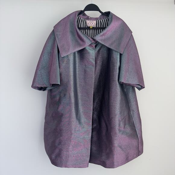 BURU Car Coat Womens L / XL Metallic Iridescent Shimmery Retro Glam Cape Jacket - Picture 6 of 14